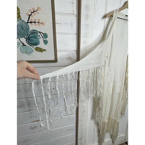Free People Linen Blend Coastal Boho Cowgirl Gypsy Duster Fringe Long Vest S - Picture 3 of 6